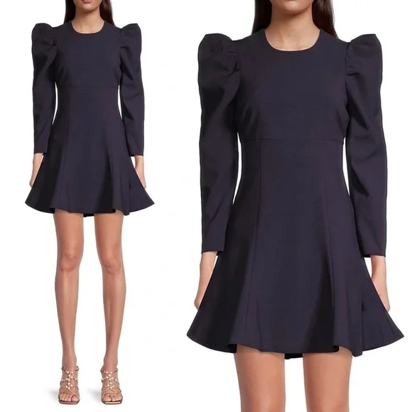 LIKELY Navy Alia Favorite Stretch Puff Sleeve Fit & Flare Dress - 10 - Picture 4 of 9